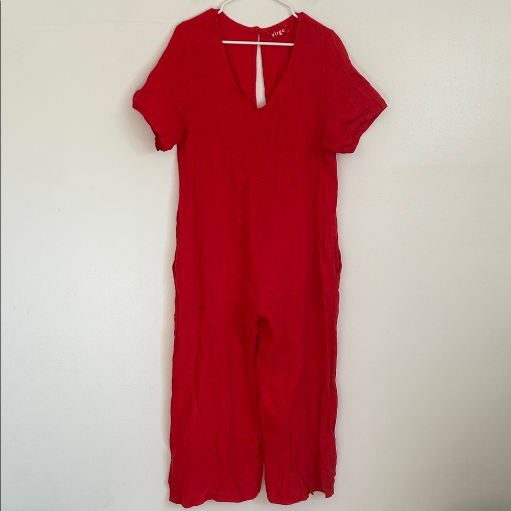 Virgo Linen Vibrant Tomato Soup Red Romper